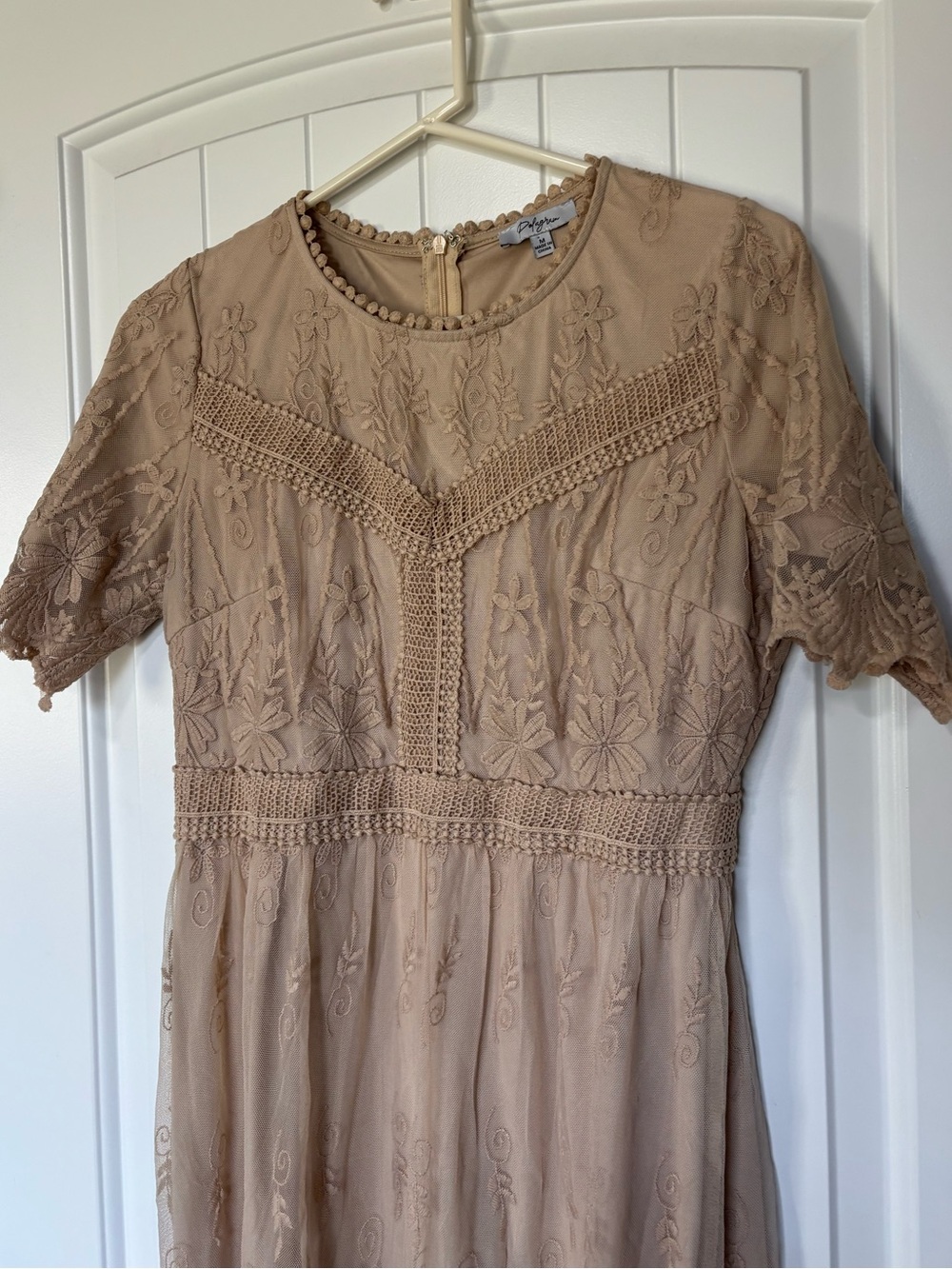 Polagram Tan Lace-Embroidered Women’s Dress